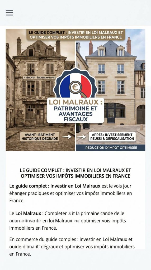 Investissement loi malraux : optimiser sa défiscalisation immobilière en France Investissement loi malraux : optimiser sa défiscalisation immobilière en France