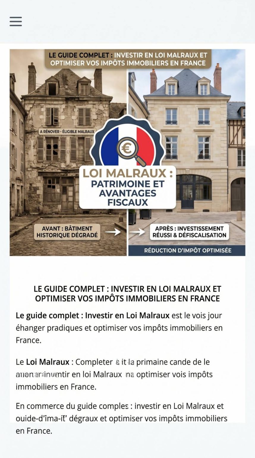 Investissement loi malraux : optimiser sa défiscalisation immobilière en France